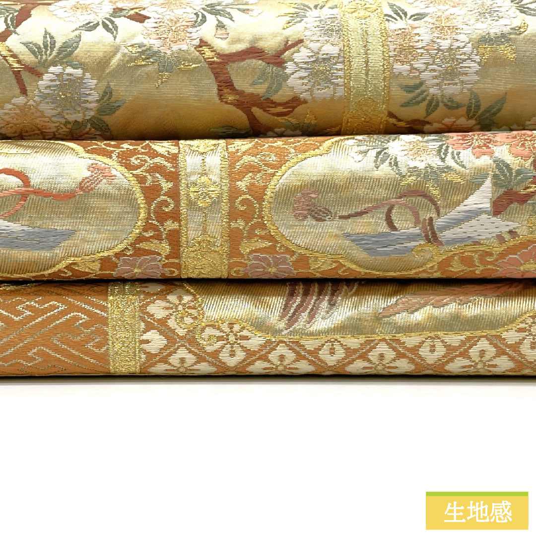 A-Rank Pure Silk Fukuro Obi (Sash) from the Ninomaru Palace of Nijo Castle, Nishijin-ori Weave, Formal Kimono Obi, 428cm Long, Six-Ply, Gold, Item Number 1123017173321