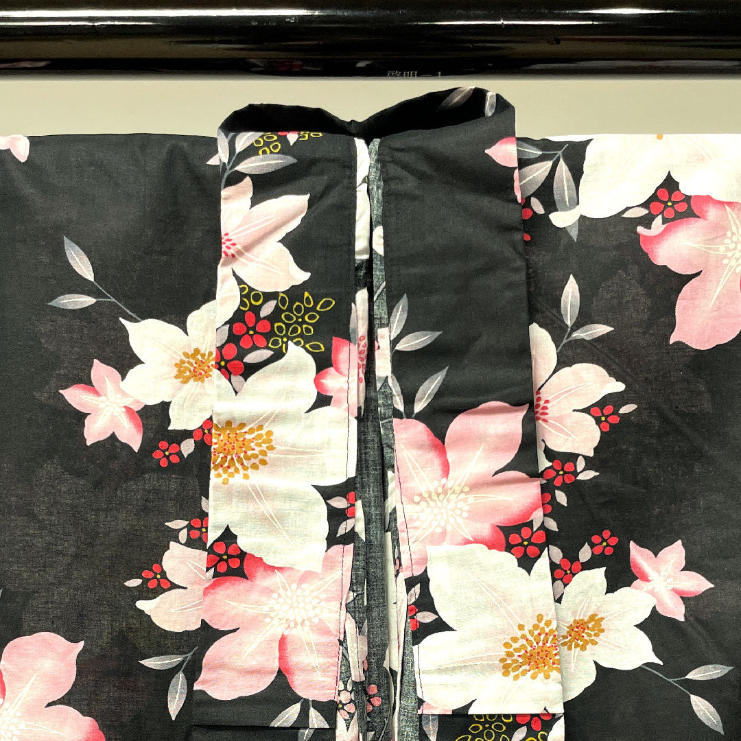 Yukata Flower Pattern Cotton S Rank Single Layer Length 162cm Sleeve Length 67cm Black 1118001162410