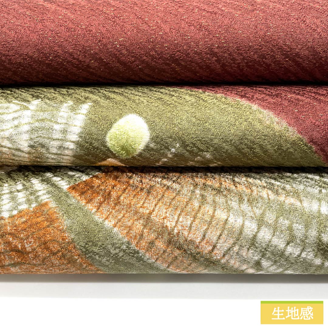 袋帯 正絹 Sランク 赤銅色(しゃくどういろ) 絞り 変わり華文 帯丈442cm ポイント柄 セミフォーマル 茶系 1123015392314