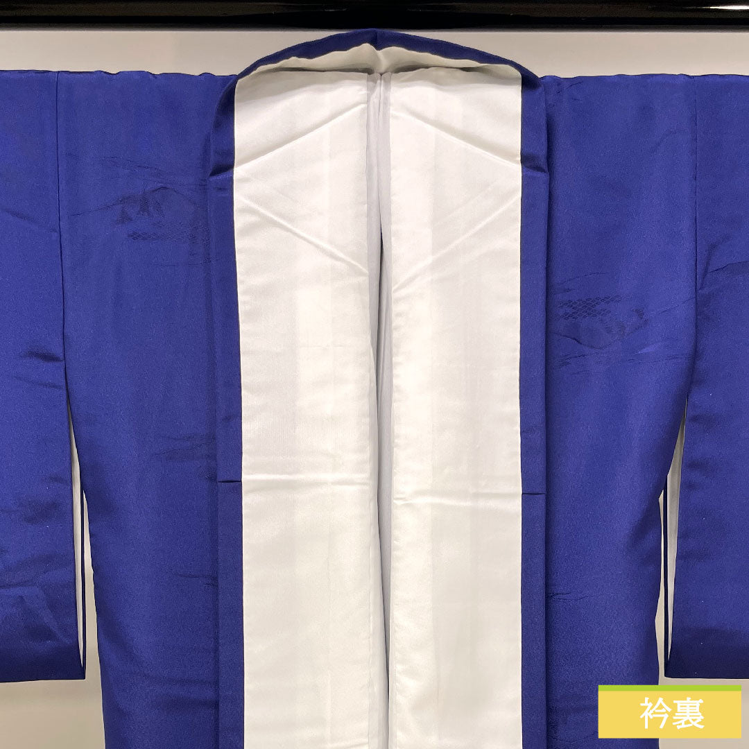 Plain color, polyester, length 162.5cm, sleeve length 64.5cm, bellflower color, washable kimono, lined, S rank, navy blue, 1114001242418