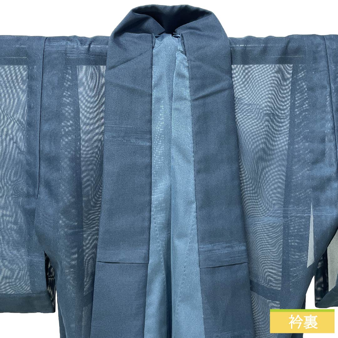 夏物 正絹 色無地 Sランク 身丈152.5cm 裄丈62.5cm 裏色(うらいろ) 霞模様 紗 青系 1132004362217