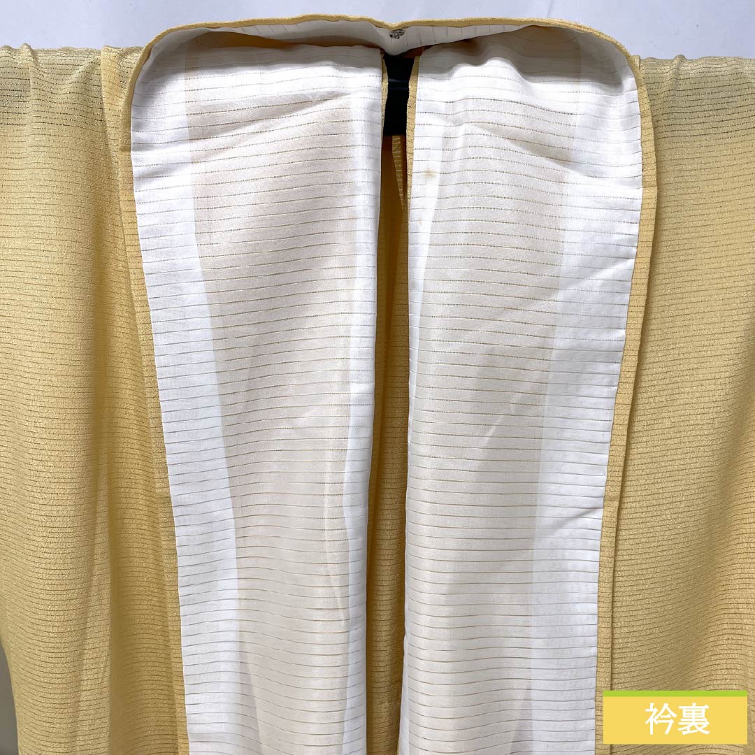 Summer solid color polyester kimono, S rank, length 171.5cm, sleeve length 70.5cm, light tangerine color (usukouji), one crest, five-three paulownia pattern, ro crepe, orange-colored, product number 1132003062626