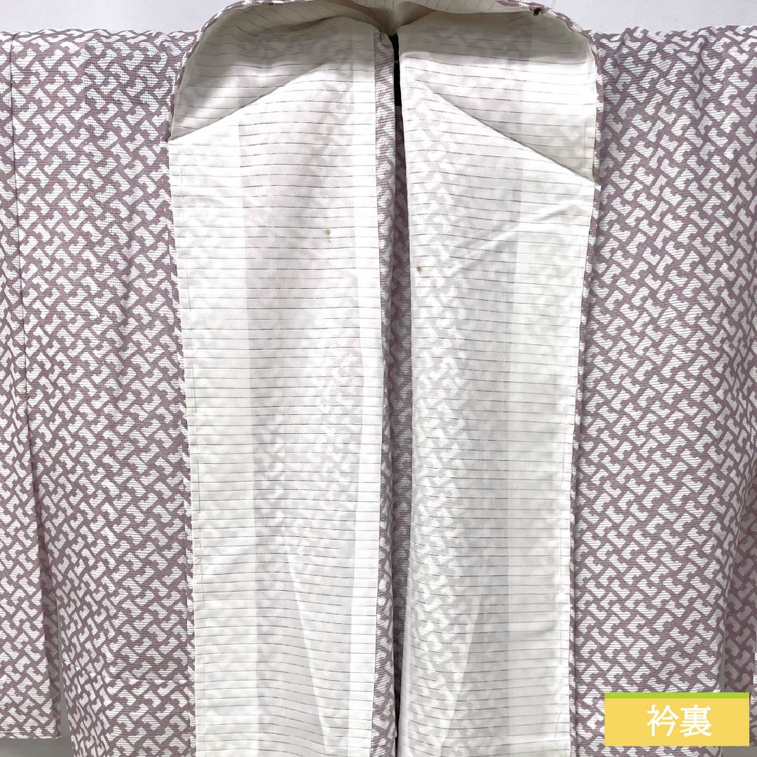 夏物 ポリエステル 小紋 身丈148.5cm 裄丈61cm 半色(はしたいろ) 抽象模様 洗える着物 絽 Aランク 紫系 1132002513120