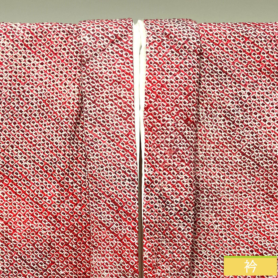 羽織 正絹 身丈81cm 裄丈65cm 深紅色 総絞り 抽象模様 Sランク 袷 赤系 1117000662912