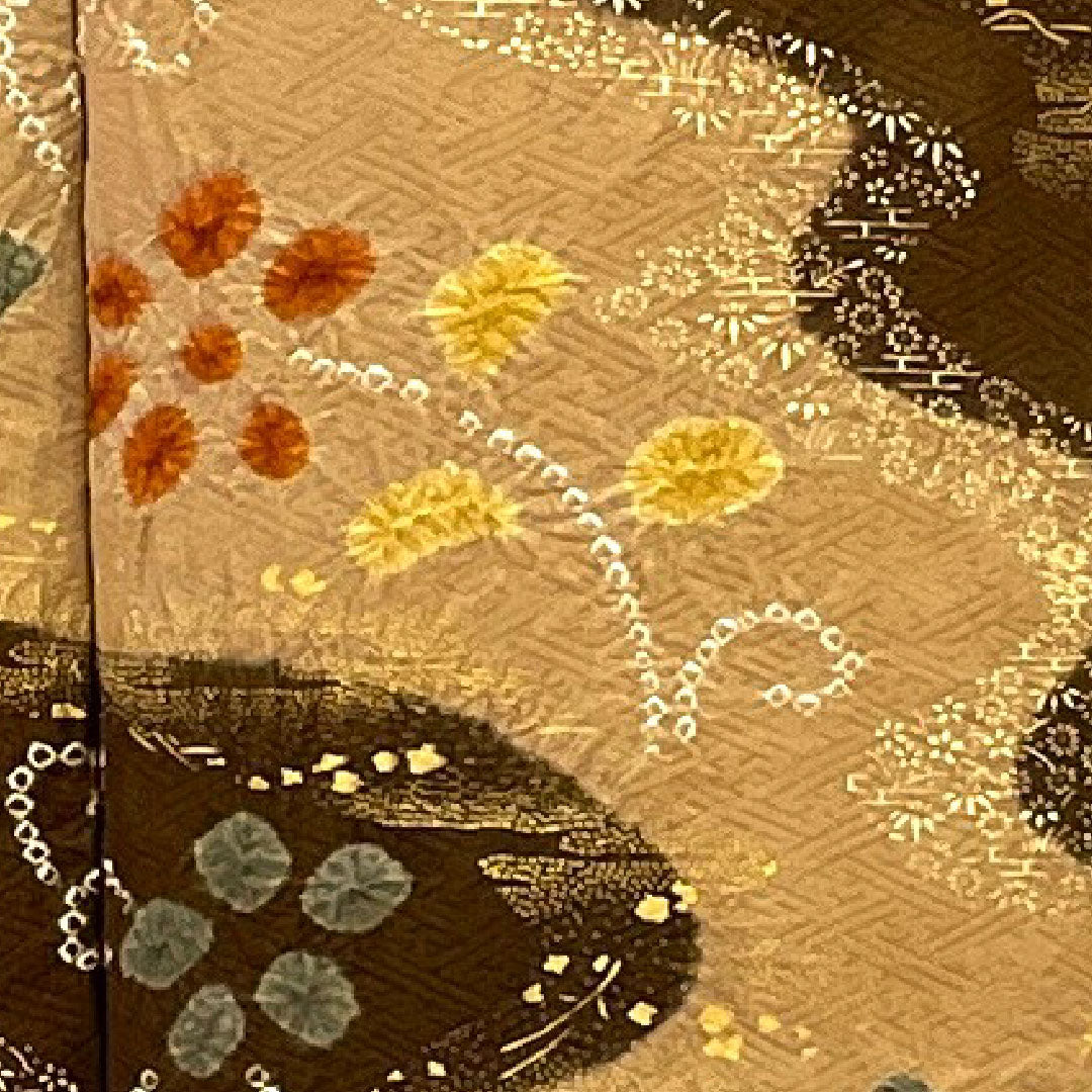 Homongi, lined, length 145.5cm, sleeve length 60cm, Sayagata, flowing water, tie-dye, pure silk, S rank, brown, 1112000302114