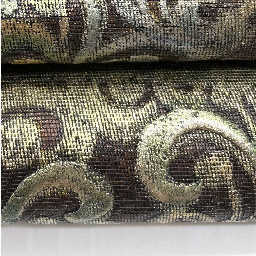 【Unhemmed】Fukuro-obi, pure silk, S rank, kenbo-iro, gold karakawa, abstract pattern, obi length 478cm, rokkaku, formal, brown, 1123006082414