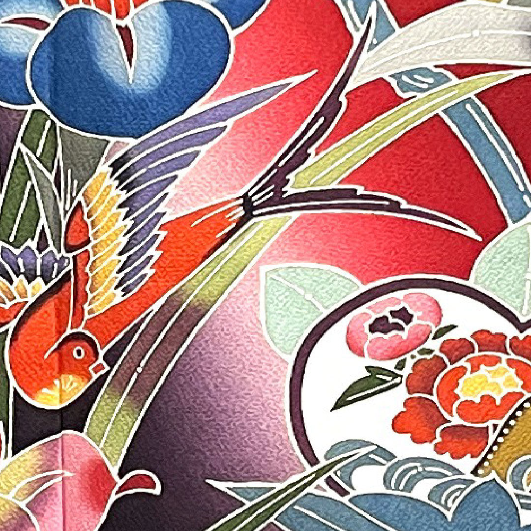 振袖 身丈168cm 裄丈68.5cm 袷 生臙脂色 京紅型 作家物 正絹 Sランク 赤系 1113001222512