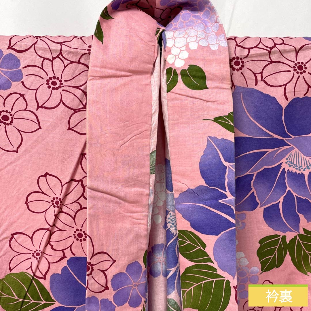 Cotton Yukata, Length 163cm, Sleeve Length 65cm, S Rank, Single Layer, Pink, Medium Crimson Flower Color, Flower Design, 1118006572413