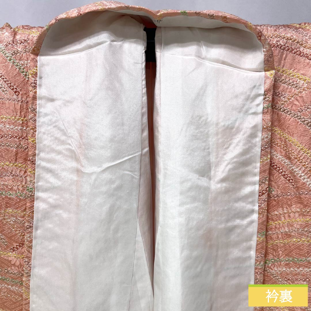 Komon (small pattern) kimono, pure silk, A rank, length 163cm, sleeve length 65.5cm, lined, Tokiiro (red), tie-dyed, Seigaiha (wave) pattern, pink, 1115007103413