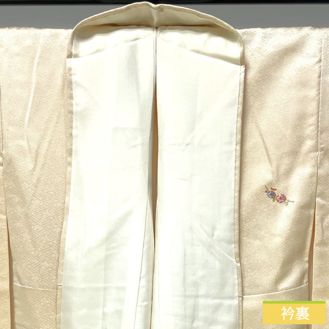 小紋 正絹 身丈162cm 裄丈64cm 袷 薄肉色(うすにくいろ) 京友禅 刺繍 Bランク クリーム系 1115004204415