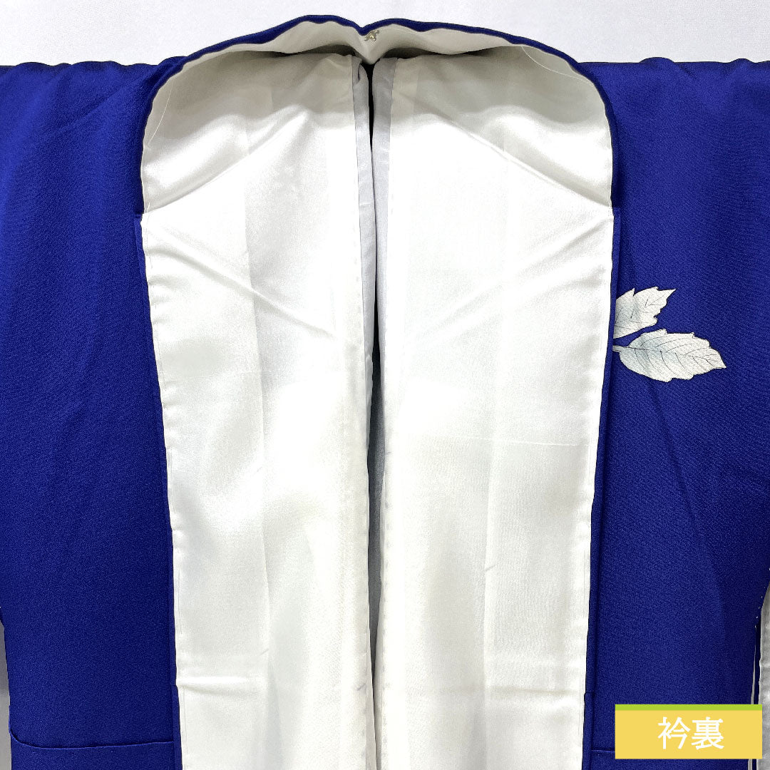 Homongi, pure silk, lined, length 163.5cm, sleeve length 65.5cm, lapis lazuli, Kyoto Yuzen, chrysanthemum, with basting thread, A rank, navy blue, 1112005283418