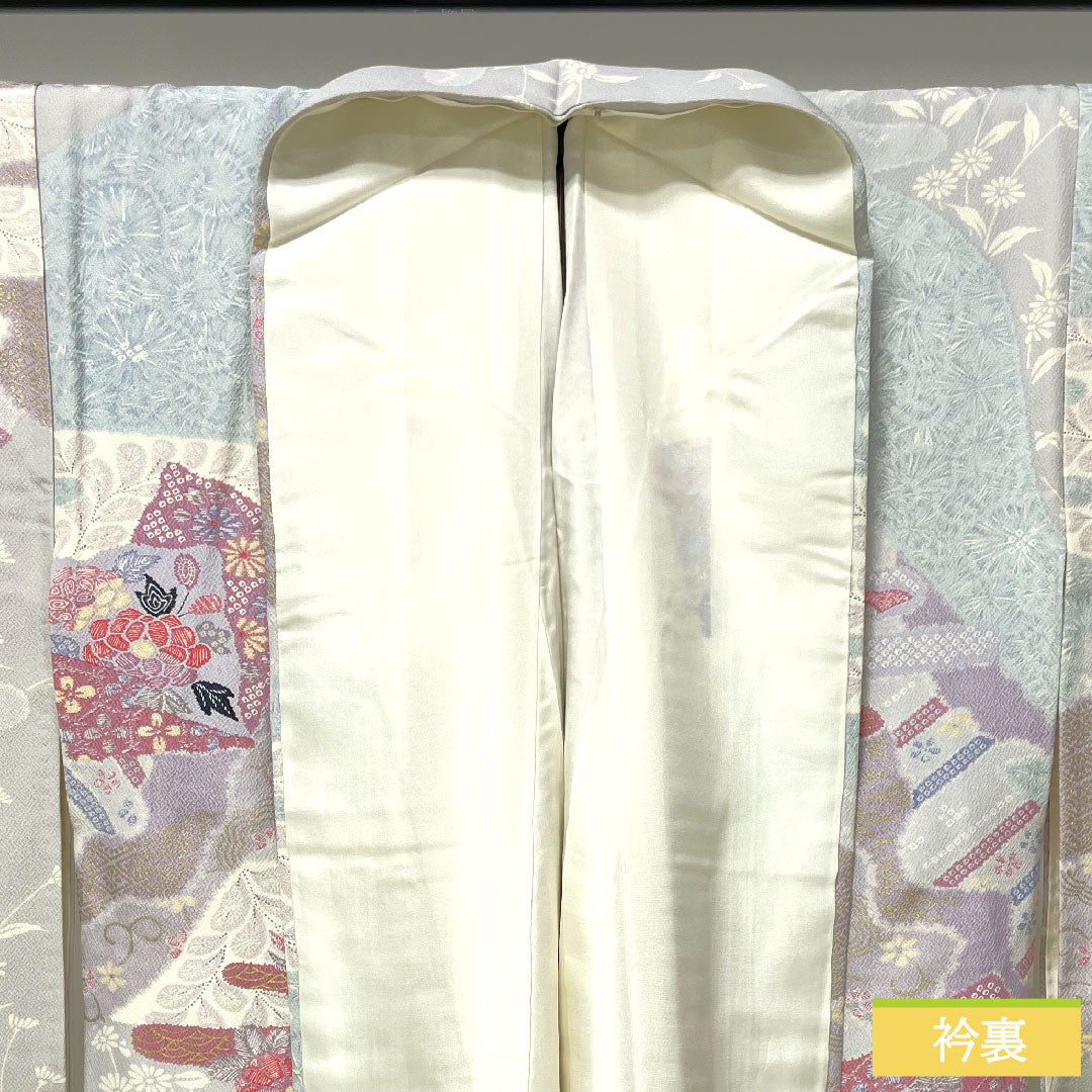 小紋 正絹 身丈153cm 裄丈63cm 袷 雲井鼠色(くもいねずいろ) 京友禅 吉祥文様 Sランク グレー系 1115004302222