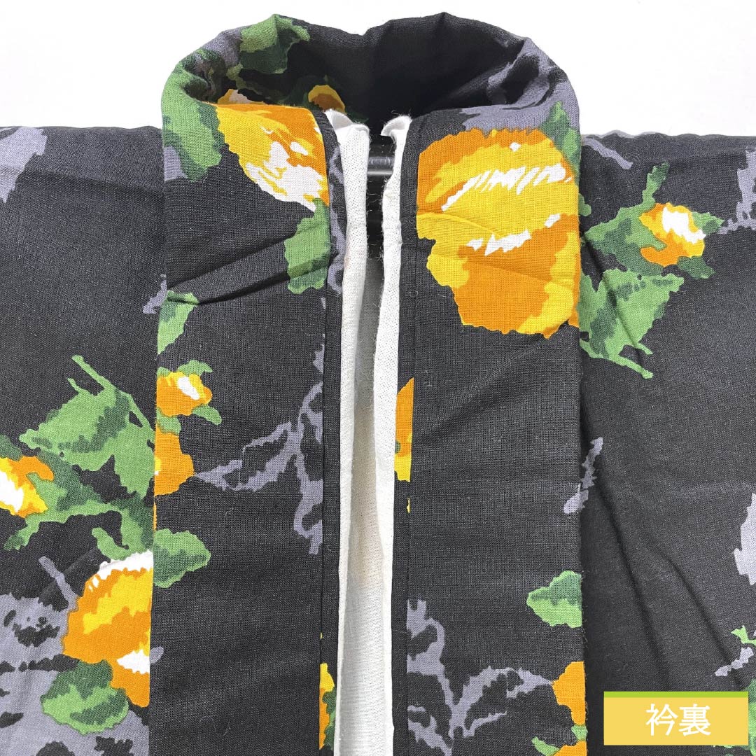 浴衣 木綿 身丈159.5cm 裄丈66cm Aランク 単衣 黒系 薔薇 1118005793310