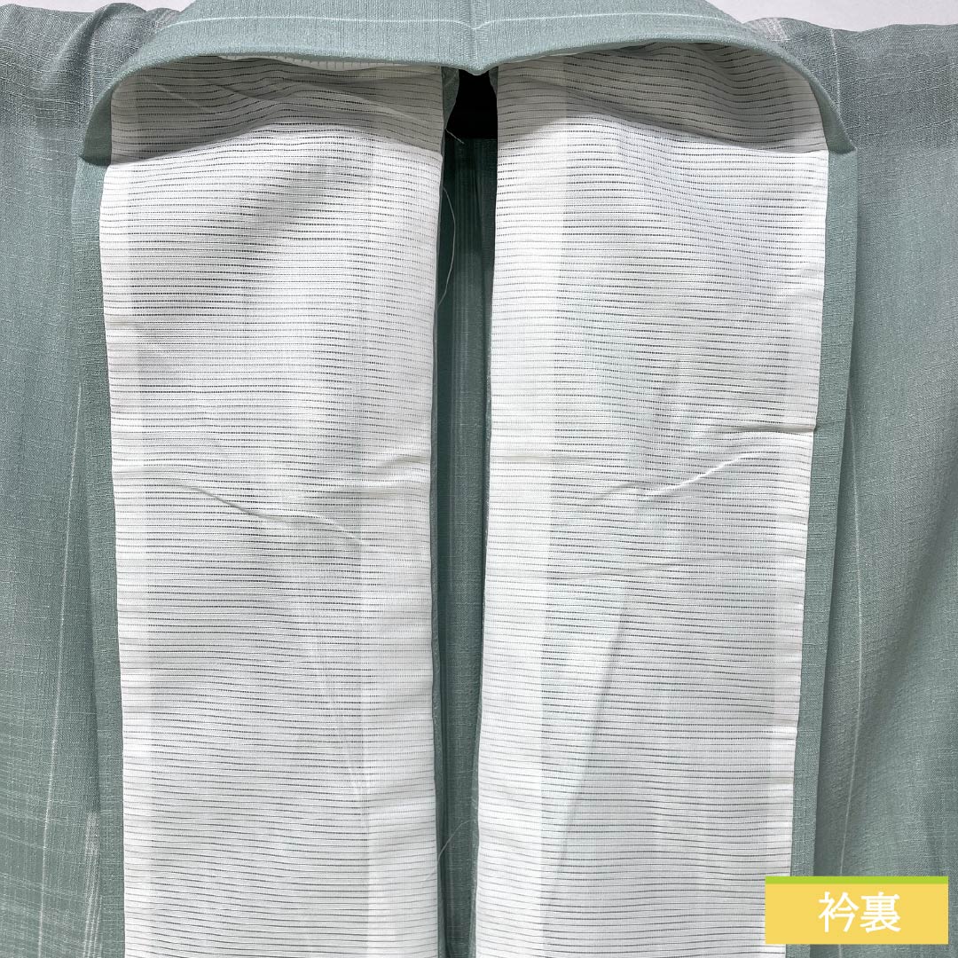 Summer kimono, polyester, small pattern, length 163cm, sleeve length 65cm, light blue (usumizuiro) striped, washable, gauze, S rank, green, 1132002662419