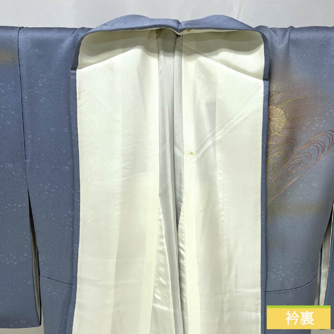 訪問着 正絹 Bランク 袷 身丈164.5cm 裄丈64cm 勿忘草色(わすれなぐさいろ) 付下げ 和田光正 金彩友禅 流水 草木 青系 1112007784417