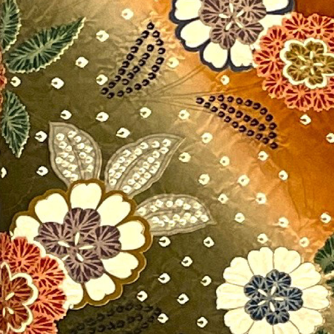 Homongi, lined, length 158cm, sleeve length 64cm, tie-dyed, floral pattern, pure silk, B rank, brown, 1112001044314