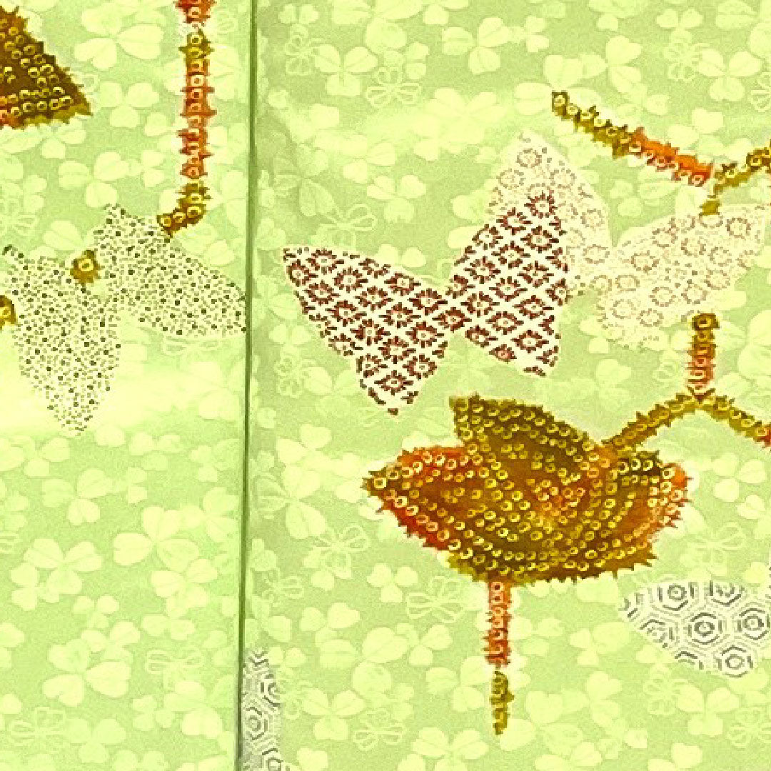 Small pattern, Length 161cm, Sleeve length 66cm, Awase, Butterfly and tortoiseshell pattern, Washable kimono, Polyester, B rank, Green, 1115001014319