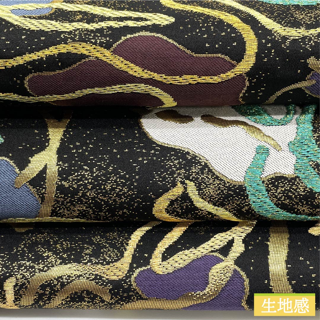 Black fukuro obi with abstract pattern, MODA CREOLE, obi length 430cm, pure silk, S rank, six-pass, semi-formal, black, 1123009912310