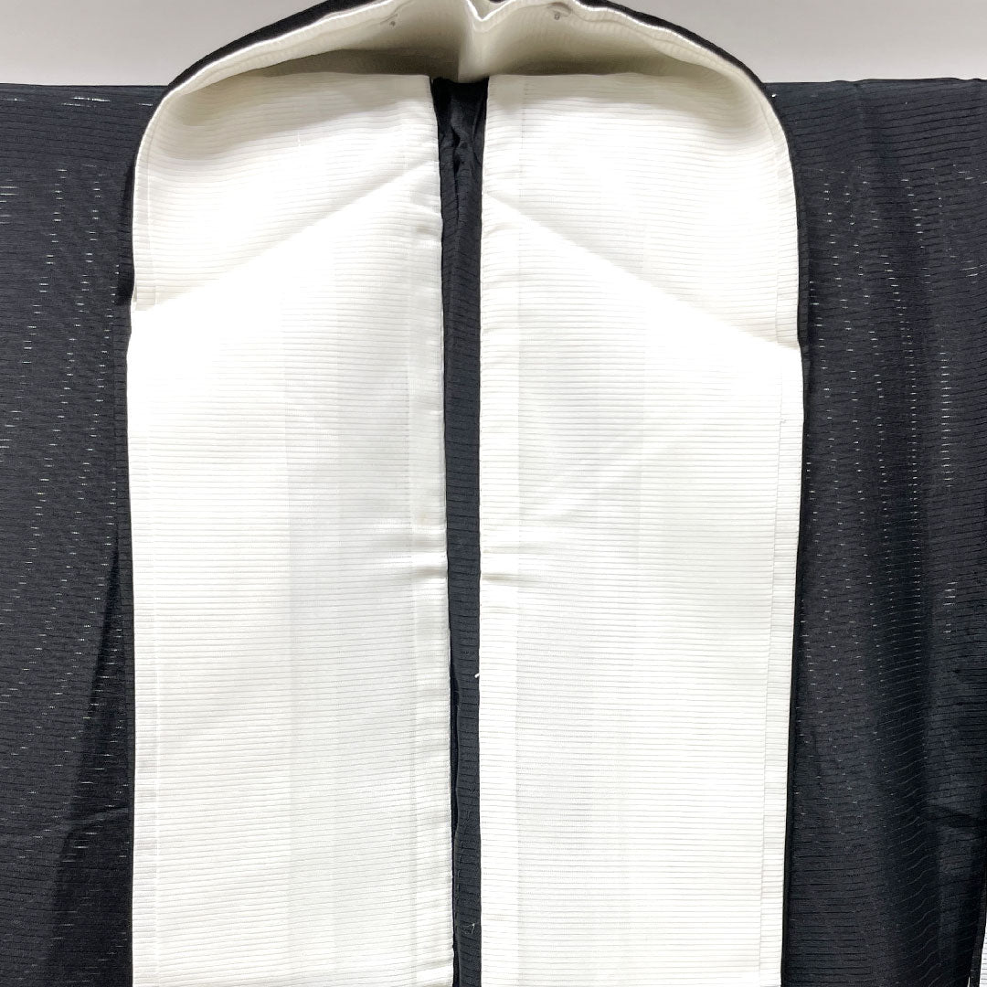 Summer polyester black formal kimono, length 159.5cm, sleeve length 66cm, wave pattern, washable kimono, Gosankiri, silk, B rank, black, 1132001474310