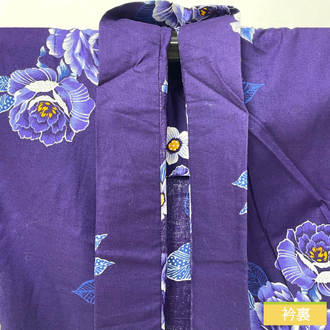 浴衣 木綿 身丈160.5cm 裄丈62cm Sランク 単衣 紫系 紫紺色(しこんいろ) 薔薇 1118005342420