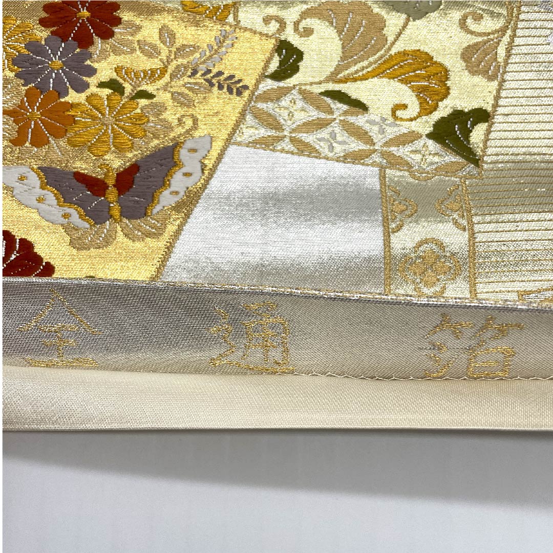 袋帯 灰白色色(かいはくしょくいろ) 全通箔 鳳凰 吉祥文様 帯丈430cm 正絹 Aランク 六通 フォーマル 銀系 1123007513322