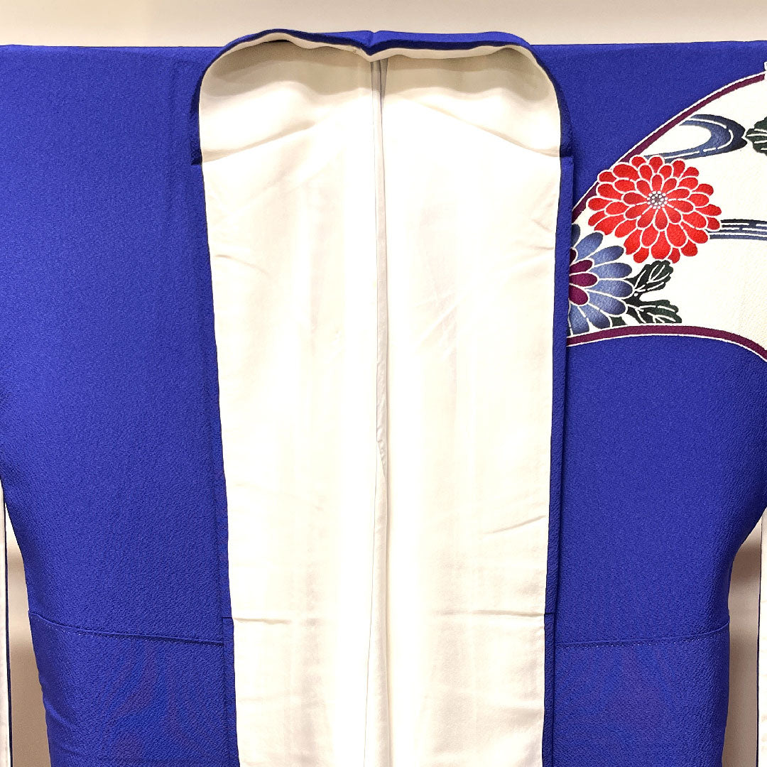 振袖 身丈159cm 裄丈67cm 袷 桔梗色 京紅型 吉祥文様 正絹 Aランク 紺系 1113001703318
