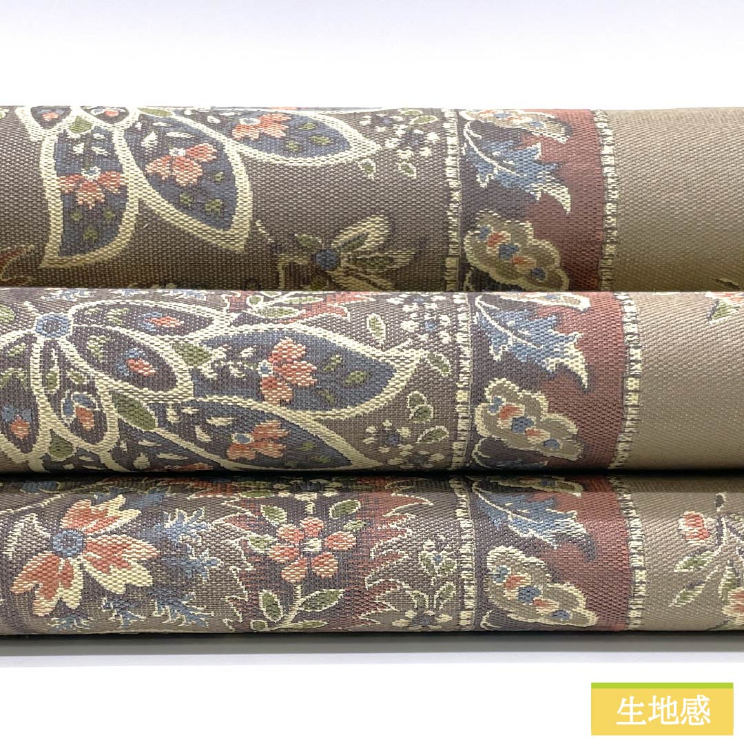 袋帯 正絹 古晒色(ふるざれいろ) 紹巴織 抽象花 帯丈434cm Sランク 六通 セミフォーマル ベージュ系 1123015022325