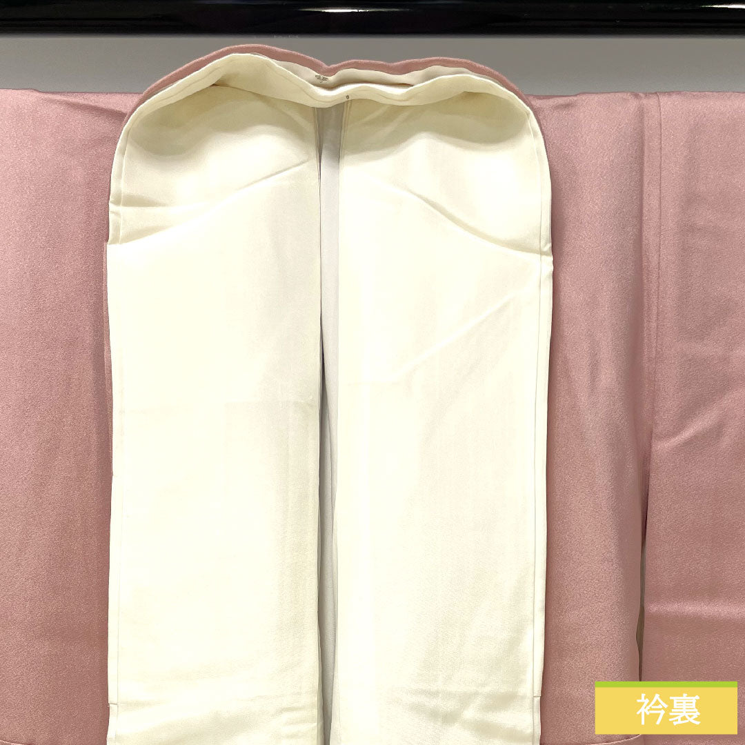 色留袖 正絹 身丈154.5cm 裄丈62.5cm 袷 退紅色(あらそめいろ) 京友禅 鶴 三つ紋 違い鷹の羽 Sランク 三つ紋 ピンク系 1111001232213
