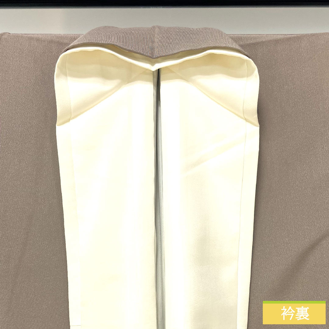 色留袖 正絹 身丈165cm 裄丈66cm 袷 梅鼠色(うめねずいろ) 本加賀友禅 柿本市郎 草花模様 三つ紋 丸に三ツ割木瓜 Bランク 三つ紋 紫系 1111001314520