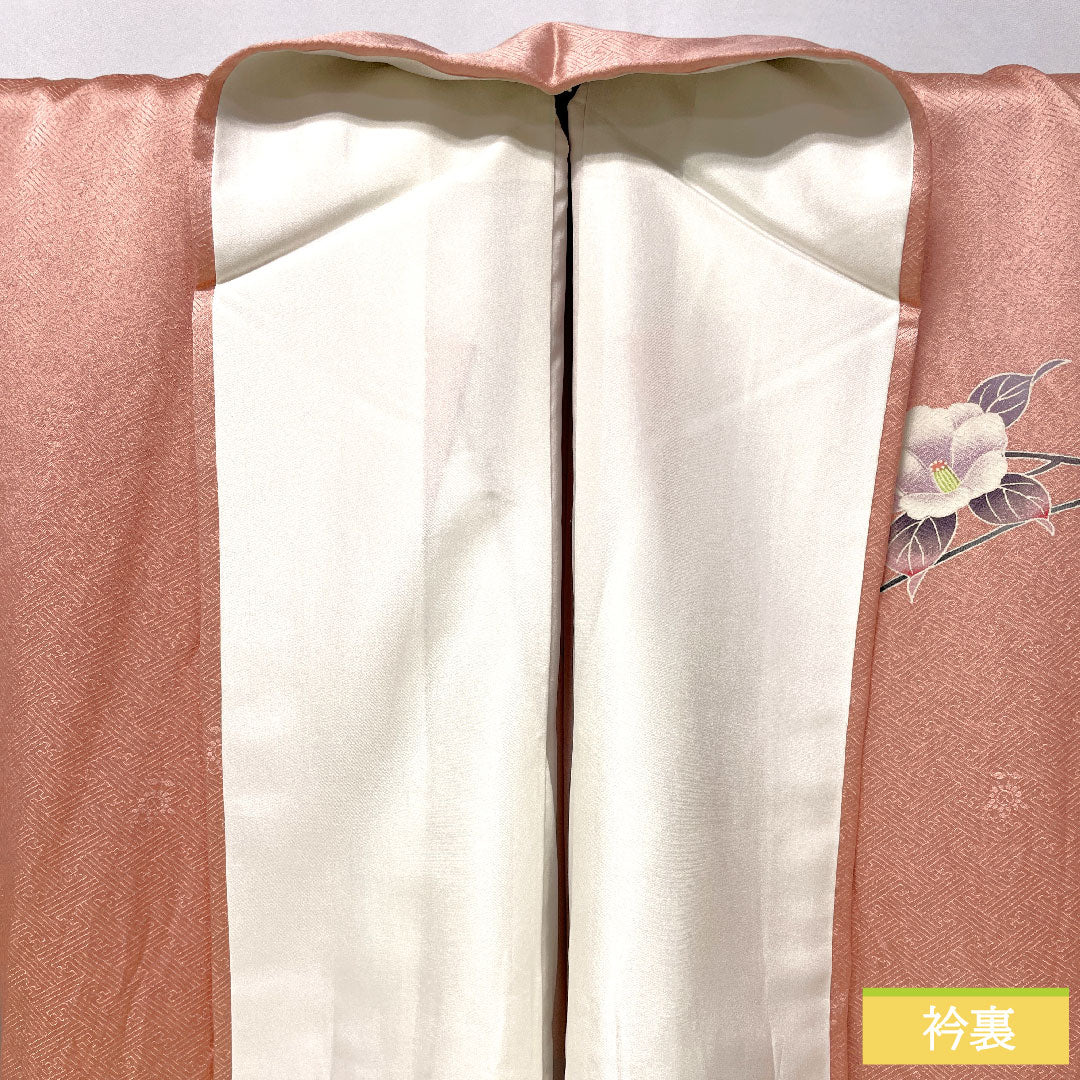訪問着 正絹 袷 身丈163.5cm 裄丈64.5cm 浅紅色(あさべにいろ) 京友禅 松竹梅 椿 Aランク ピンク系 1112005543413