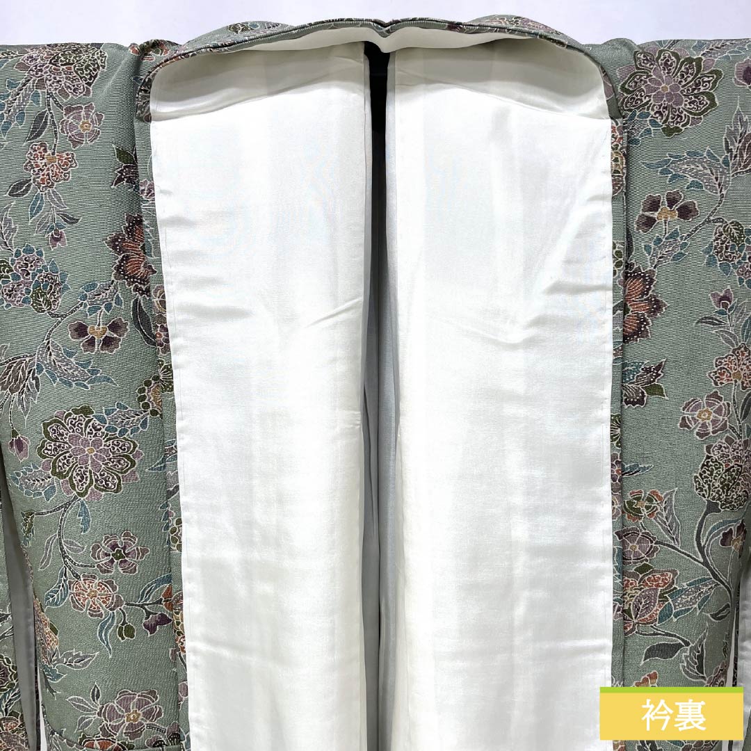Komon (small pattern) silk, S rank, length 156.5cm, sleeve length 63cm, lined, Rikyu gray (Rikyu mouse color), chintz, green, 1115007162319