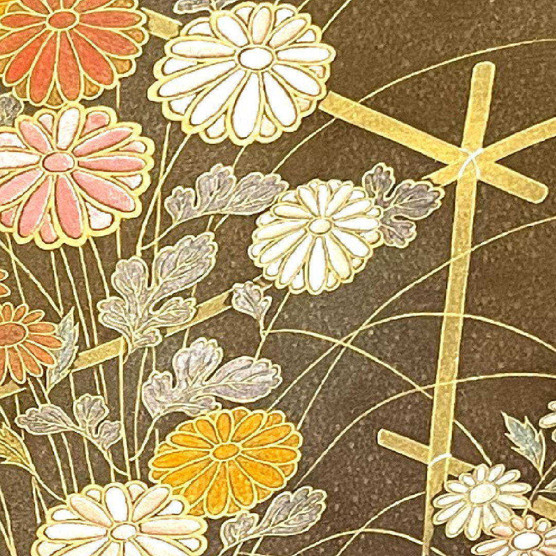 Colored Tomesode, Length 160cm, Sleeve Length 64cm, Awase, Constitution Color, Living National Treasure, Fukuda Yoshishige, Floral Pattern, Different Sedge, Pure Silk, S Rank, Three Crests, Brown, 1111000422414
