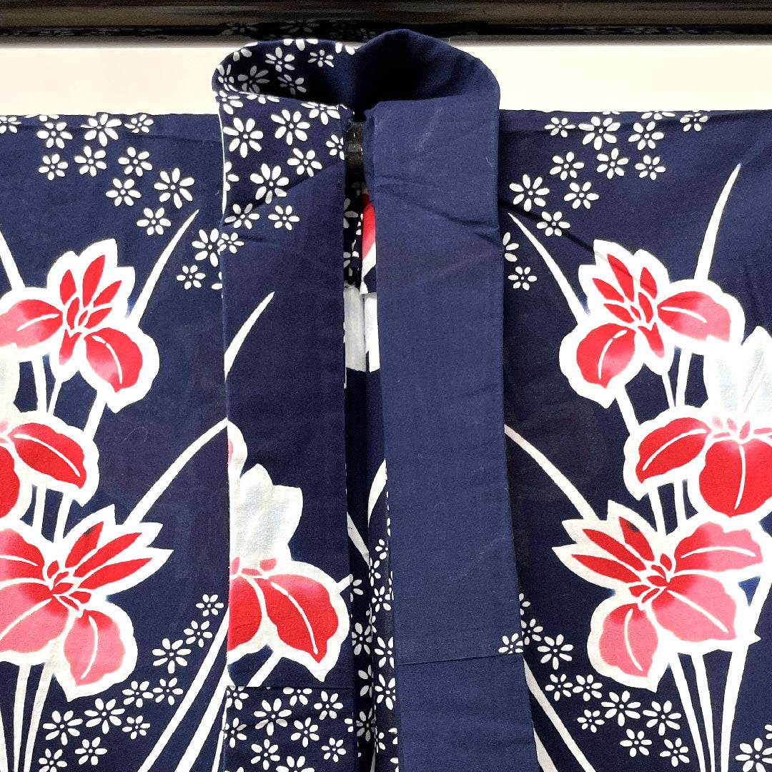 浴衣 濃紺色 菖蒲 木綿 Sランク 単衣 身丈152cm 裄丈67.5cm 紺系 1118002462218