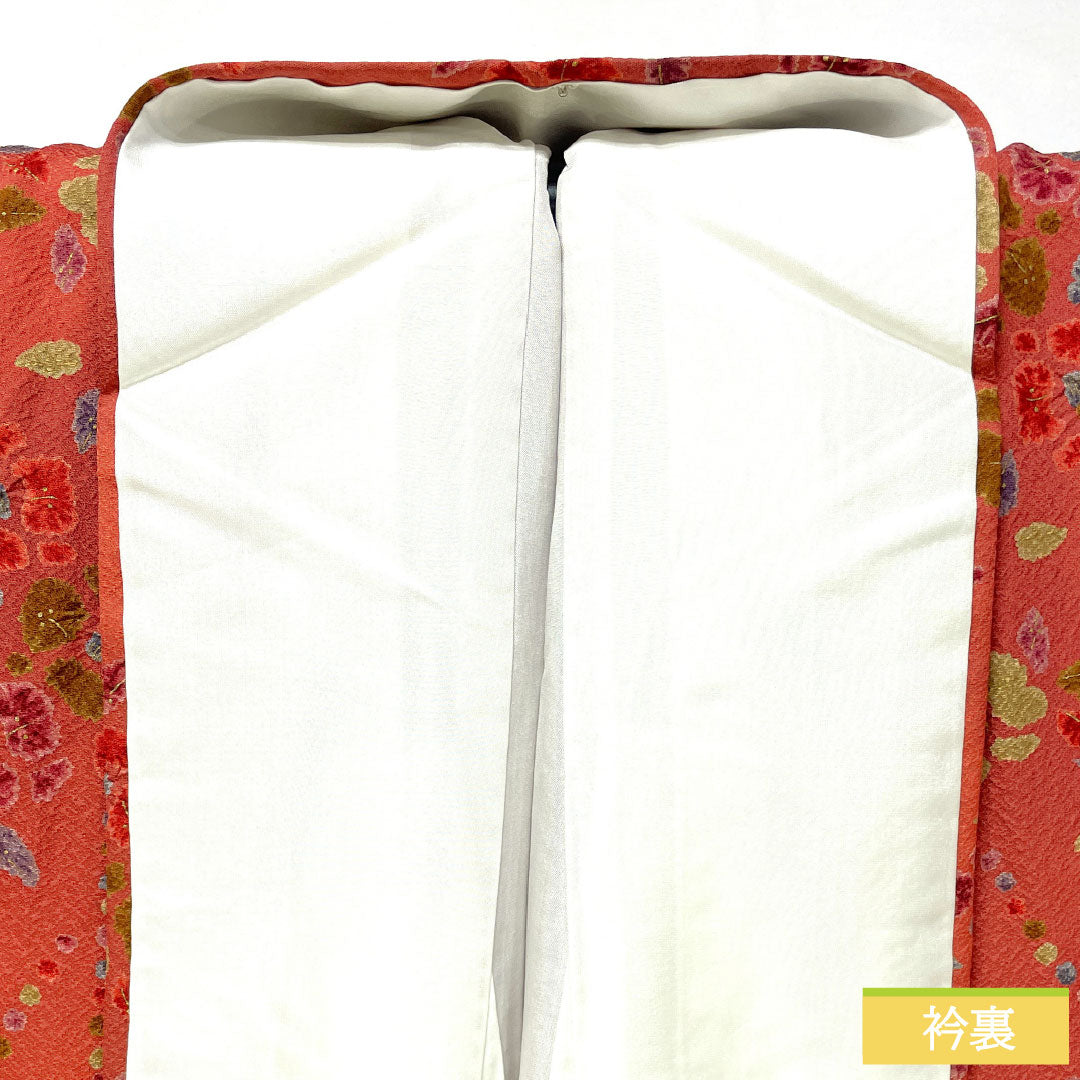 小紋 正絹 Sランク 身丈161.5cm 裄丈64cm 袷 紅絹色(もみいろ) 抽象花 部分絞り 赤系 1115007662412