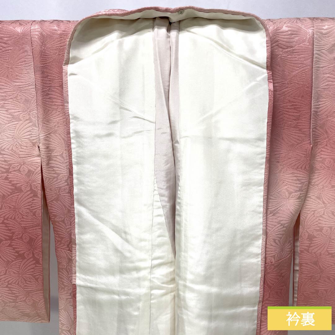 色無地 正絹 Bランク 身丈148.5cm 裄丈61.5cm 一重梅色(ひとえうめいろ) 一つ紋 揚羽蝶 ぼかし染め 袷 ピンク系 1114002634113