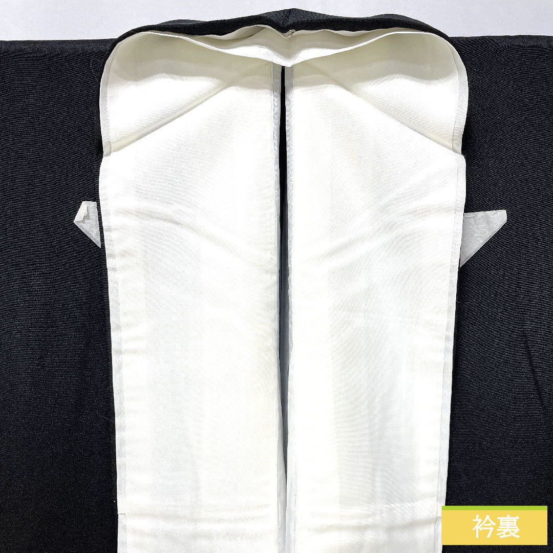 黒留袖 正絹 身丈162.5cm 裄丈62cm 袷 京友禅 風景模様 五つ紋 剣片喰 しつけ糸付き 未使用品 Sランク 黒系 1111001572410