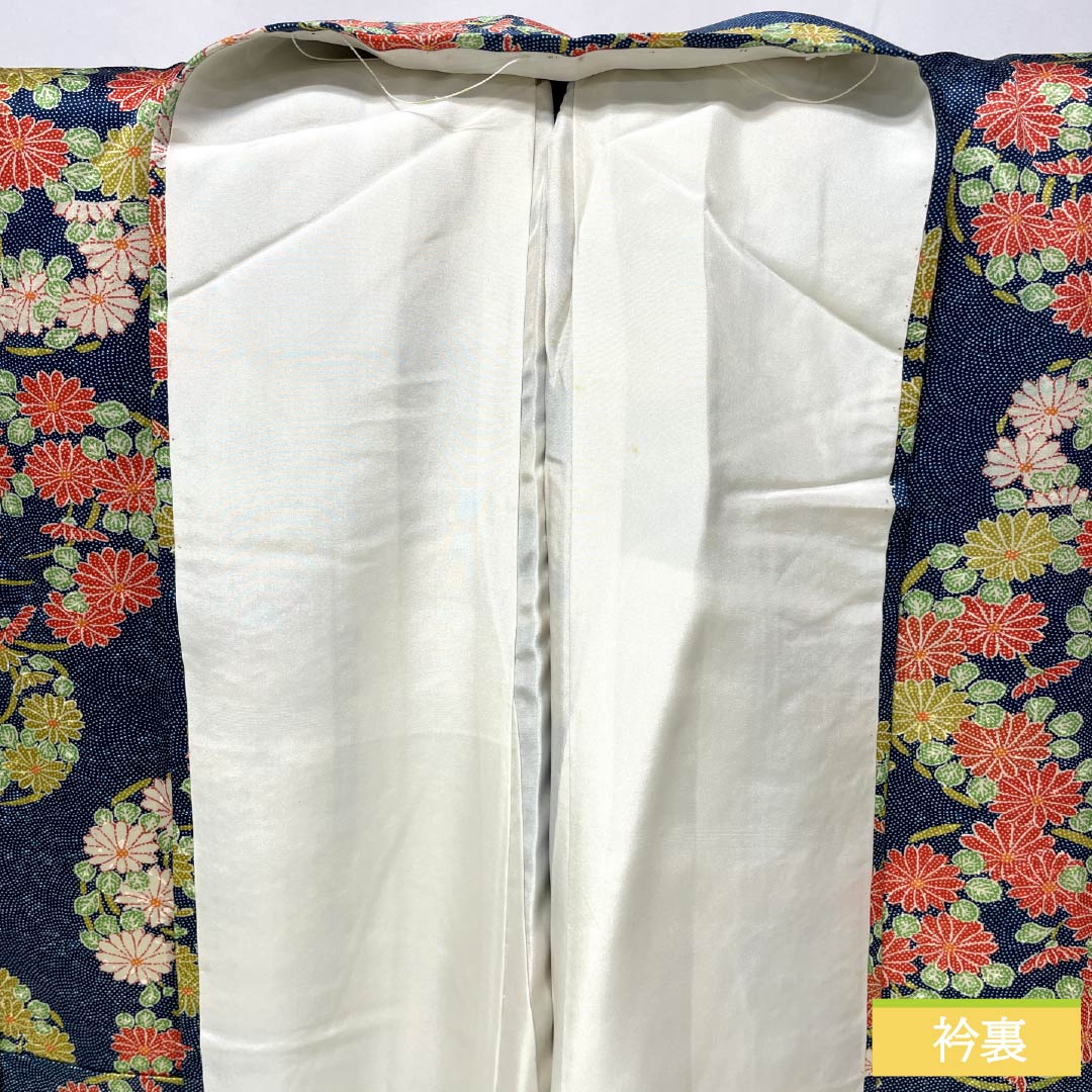 小紋 正絹 Aランク 身丈154cm 裄丈60cm 袷 紺色(こんいろ) 花丸紋 紺系 1115007693218