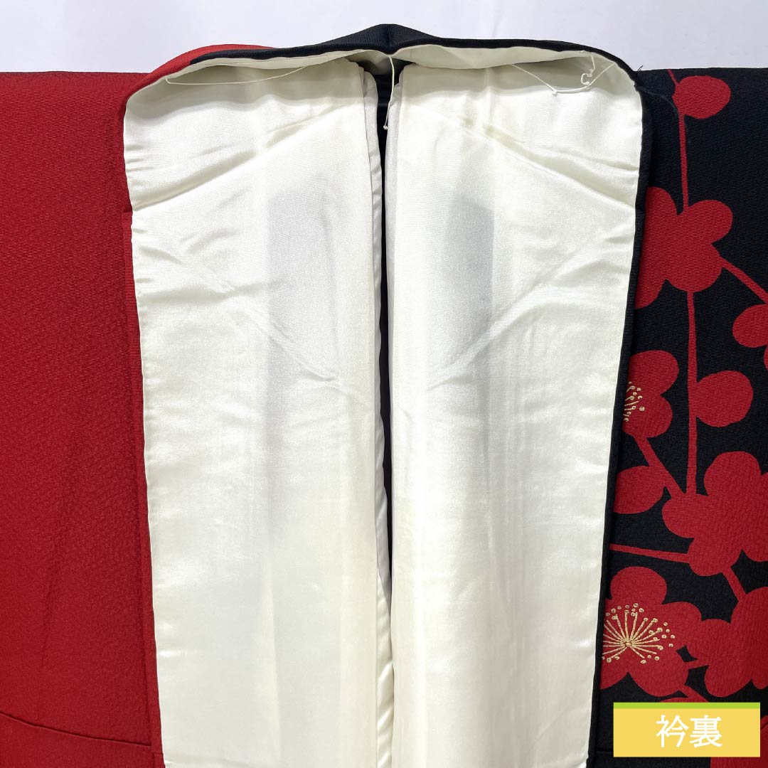Furisode Silk A Rank Length 156.5cm Sleeve length 64cm Lined Sho-enji-iro (Deep Carmine) Kyo-Yuzen Stencil Dyed Plum Modern Sawaya Guard Red 1113002943312