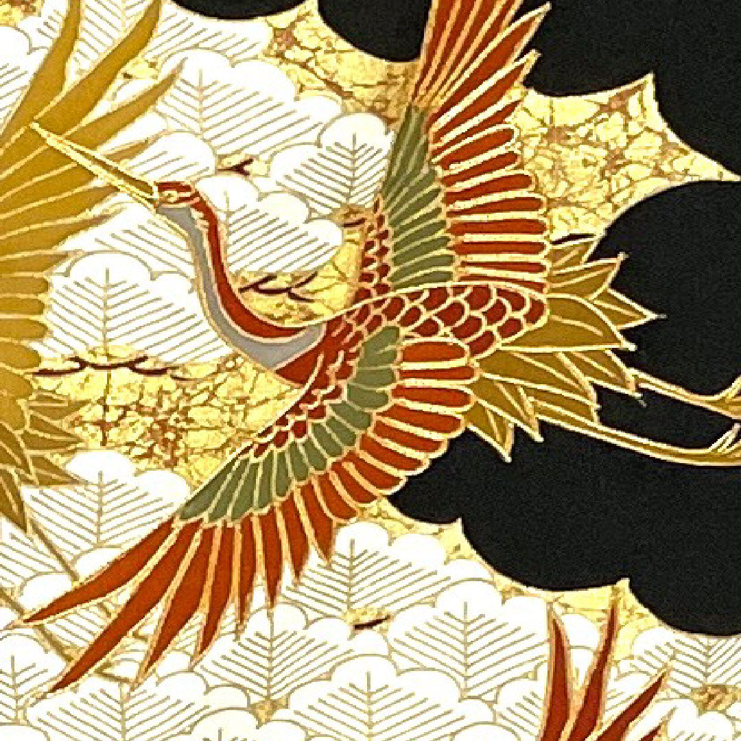 Black Tomesode, Length 155.5cm, Sleeve Length 61.5cm, Awase, Kyo-Yuzen, Crane, Katabami, Pure Silk, B Rank, Five Crests, Black, 1111000344310