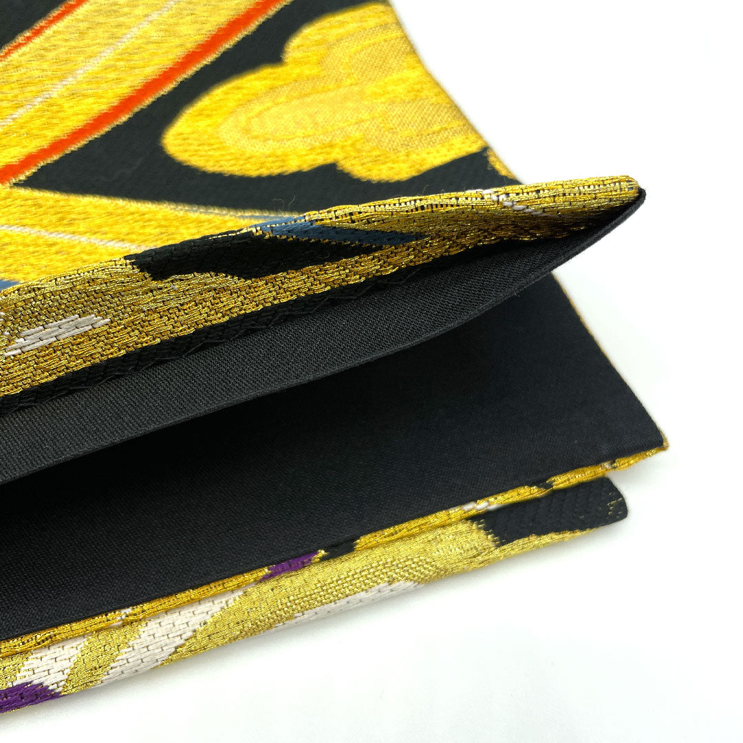 Fukuro Obi for Furisode, Matsukawabishi, Flower Pattern, Length 440cm, Pure Silk, S Rank, Six-way, Formal, Black, 1123004512310