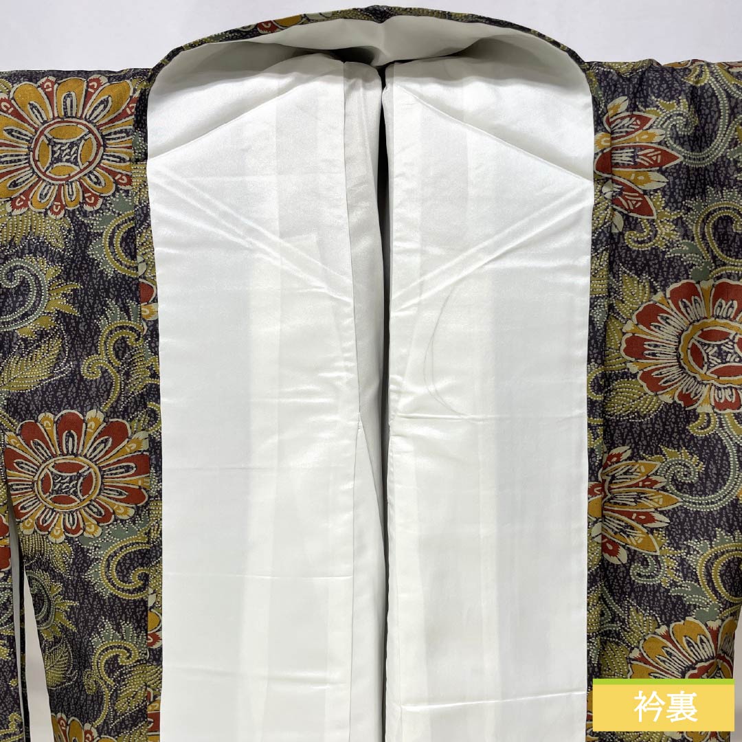 小紋 正絹 Sランク 身丈161.5cm 裄丈64.5cm 袷 石板色(せきばんいろ) 更紗 しつけ糸付き グレー系 1115007182422