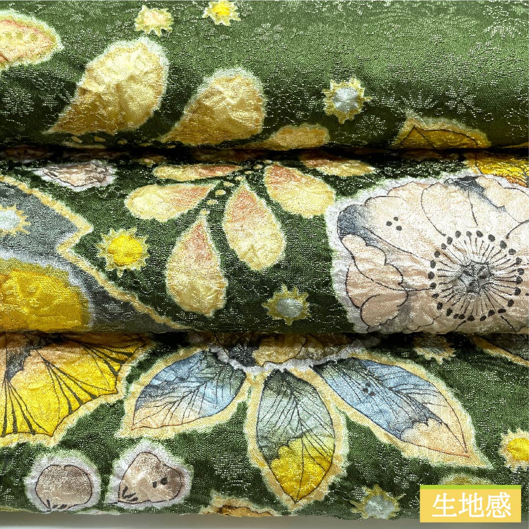 【未仕立】袋帯 正絹 Sランク 松葉色(まつばいろ) 辻ヶ花 花唐草 鳳凰 作家物 帯丈464cm ポイント柄 フォーマル 緑系 1123010562419