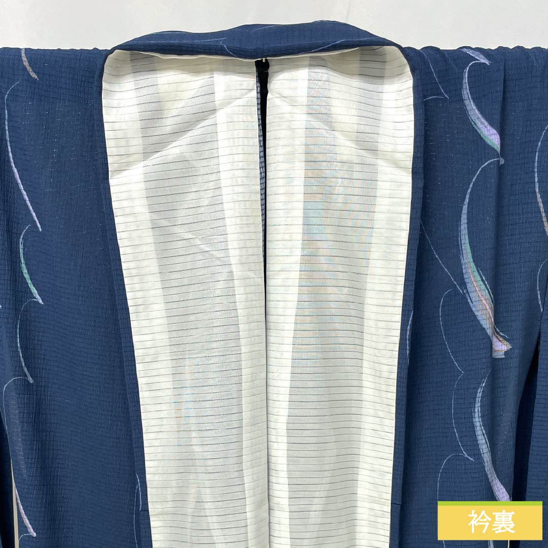 Summer kimono, polyester, komon (small pattern), length 168cm, sleeve length 66cm, navy iron color (kontetsuiro), abstract pattern, washable, ro (ro silk), rank A, navy blue, product number 1132002643518