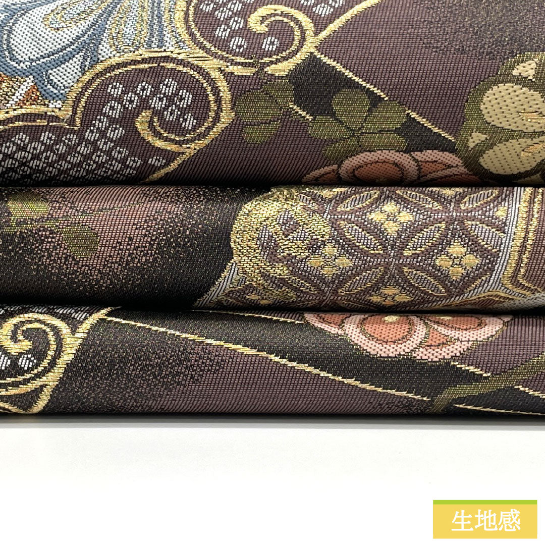 A-Rank Pure Silk Fukukakeshi Murasakiiro (Deep Purple Obi) Nishijin-ori (Nishijin-ori) with Auspicious Motifs, Gold Threading, Length 416cm, Six-Ply, Formal, Purple, Item Number 1123017043320