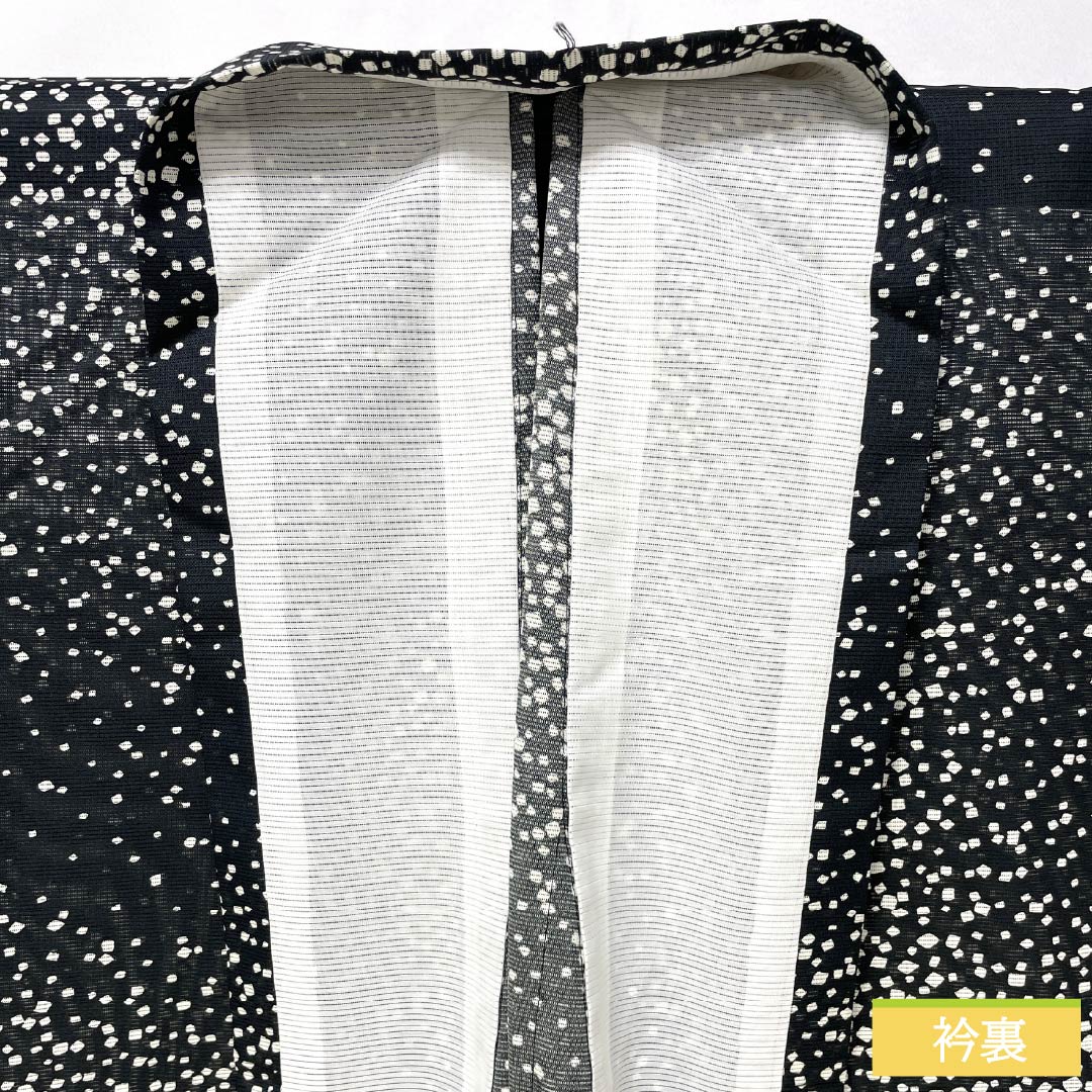 夏物 ポリエステル 小紋 身丈167cm 裄丈67cm ドット 洗える着物 絽 Sランク 黒系 1132001932510