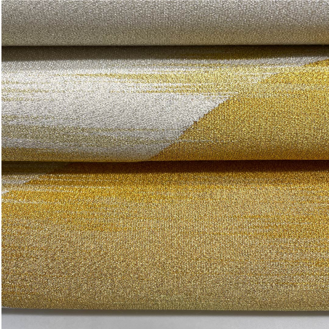 Silver-colored Fukuro Obi, Fan-shaped, Length 414cm, Pure Silk, S-Rank, Pointed Pattern, Formal, Silver-colored, 1123008082322
