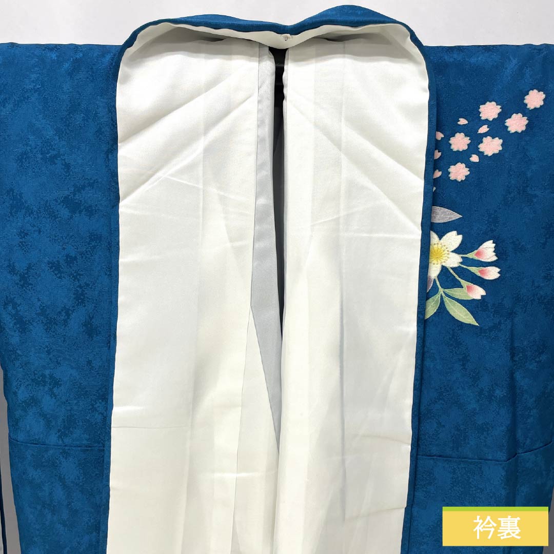 振袖 正絹 Sランク 身丈164cm 裄丈68.5cm 袷 孔雀青色(くじゃくあおいろ) 京友禅 金彩 桜 青系 1113002702417