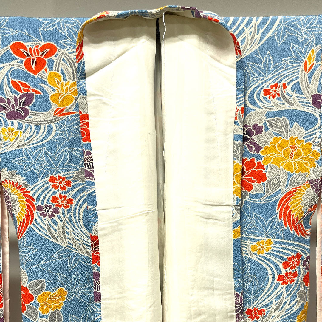 振袖 身丈156.5cm 裄丈64cm 袷 天青色 京紅型 吉祥文様 正絹 Aランク 青系 1113001653317