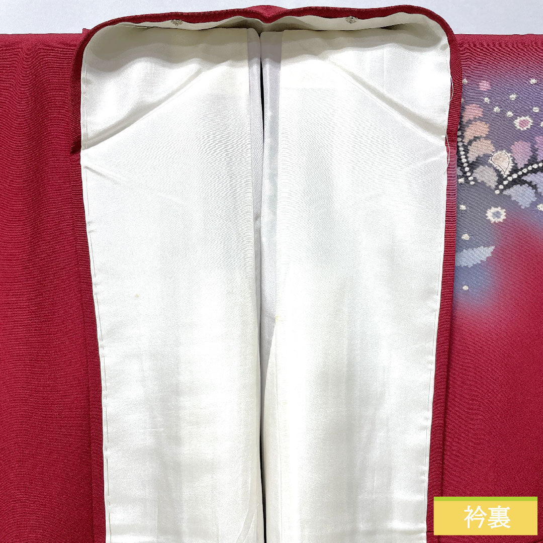 訪問着 正絹 袷 身丈163.5cm 裄丈64.5cm 臙脂色(えんじいろ) 辻ヶ花 Aランク 赤系 1112005823412