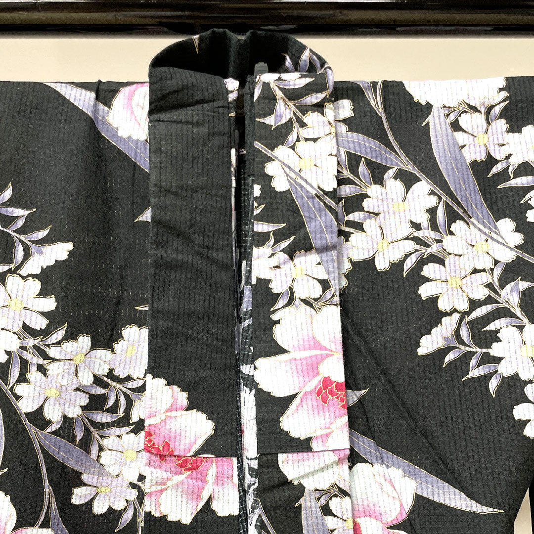 Yukata Peony Cotton S Rank Single Layer Length 158cm Sleeve Length 67.5cm Black 1118002112310